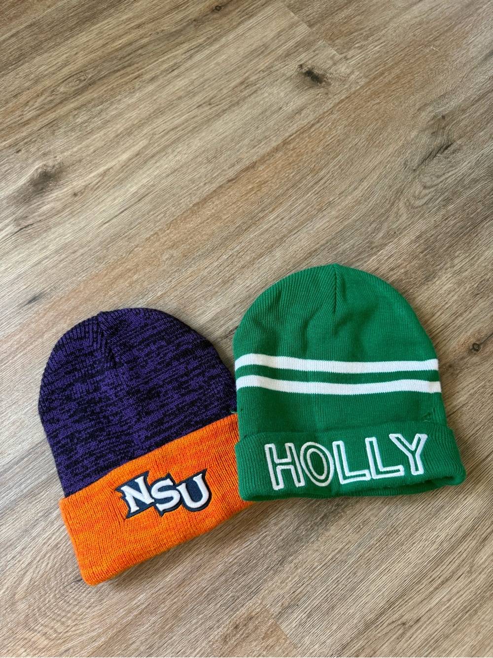 Embroidered Beanie Duo - Green HOLLY & Orange/Purple NSU